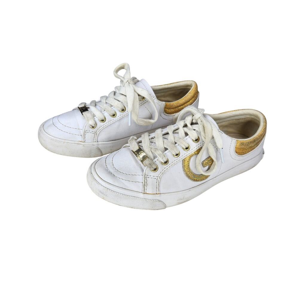 G By Guess White Gold Sneakers Lace Up Comfort Sparkle Comfort 5.5M